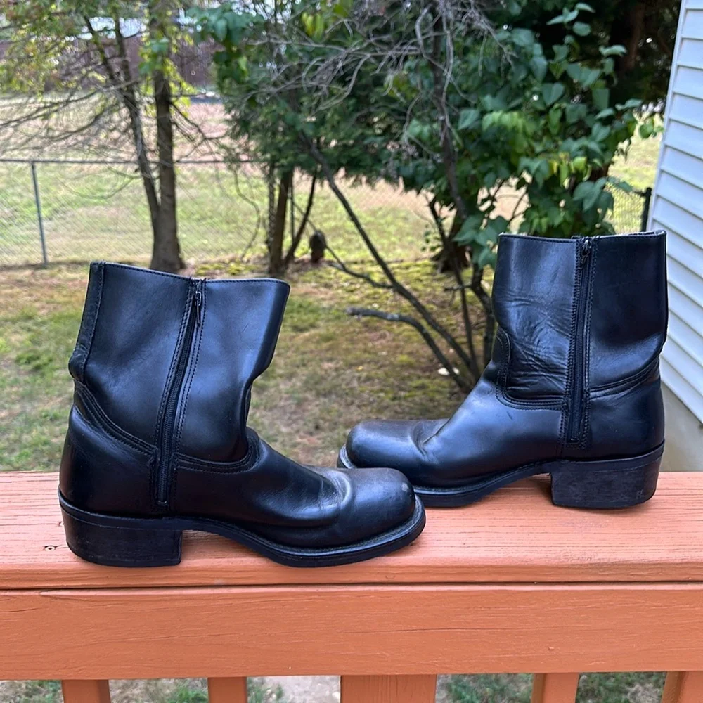 FRYE Campus Vntg.Short Ankle Boots Black Leather Square Toe Zipper Bootie Men’s